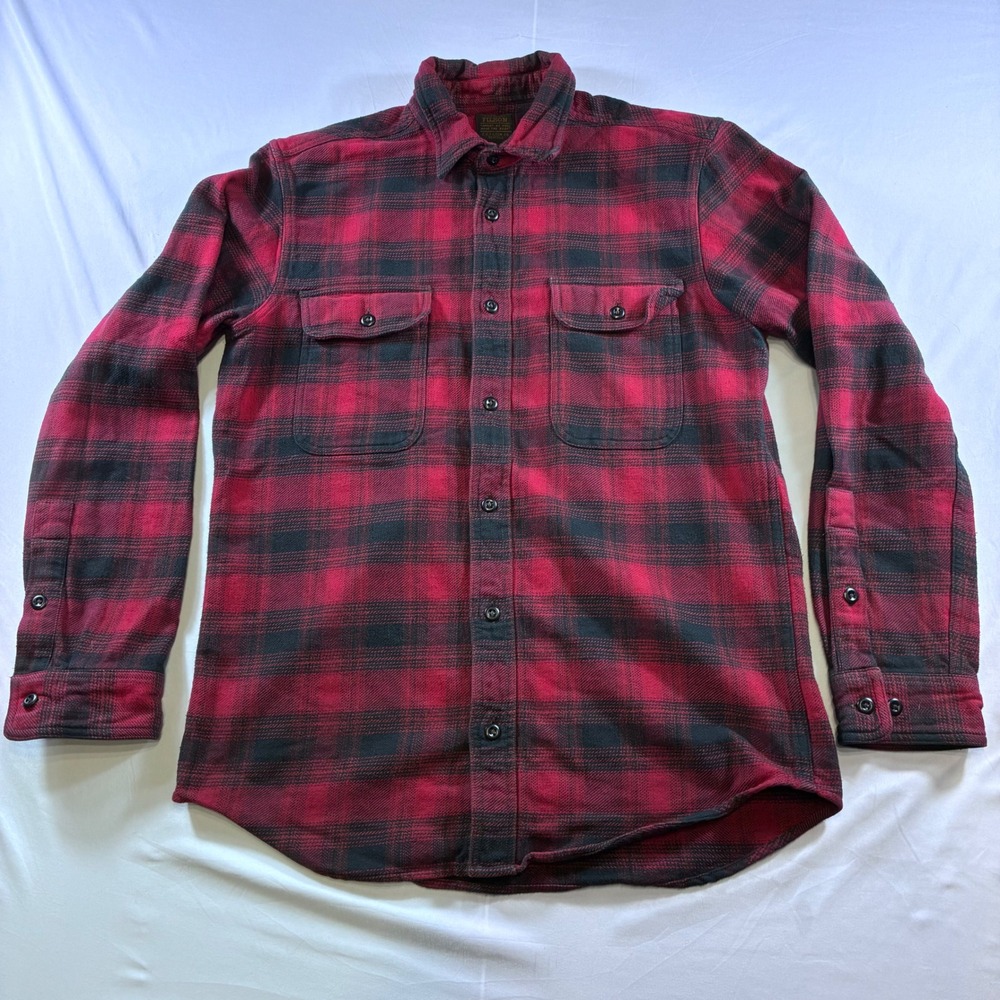Filson Mens Field Flannel Shirt Red Black Plaid Heavy Cotton Button Down Medium